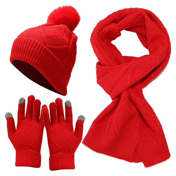 Mössa halsduk handskar, tre delar set, varm isolering, förtjockad