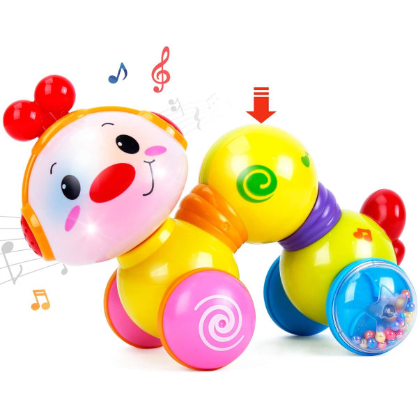 Baby 6 till 12 månader Musical Press and Go Inchworm Toy with Light up Face Caterpillar Crawling Educational Toddler Baby 12-18 månader, Leksaker