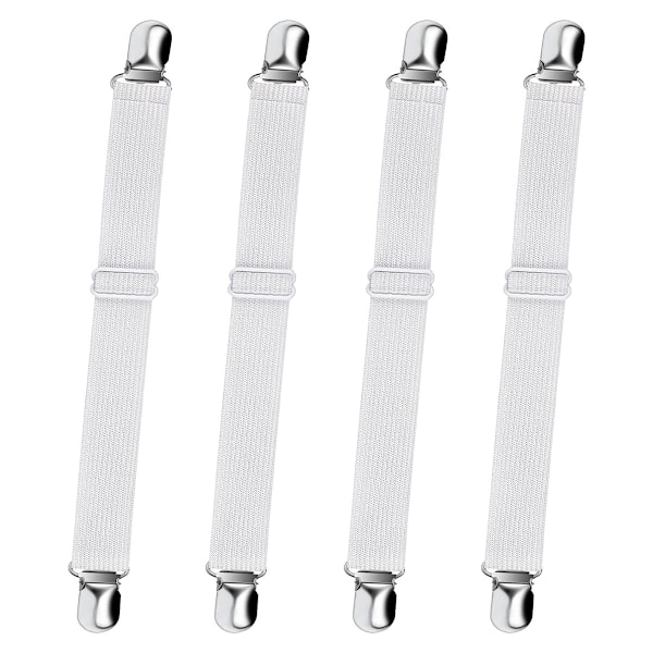 Elastisk lakansspännare, justerbar fästrem för sänglakan, soffa, strykjärnsöverdrag (vit, 4-pack)