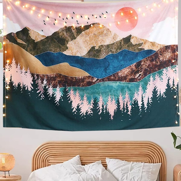 Bohemian Visions Natur Skog Gobeläng, Landskapsgobeläng med Miljövänligt Polyestertyg, Multifunktionell för Heminredning, 150 cm x 130 cm