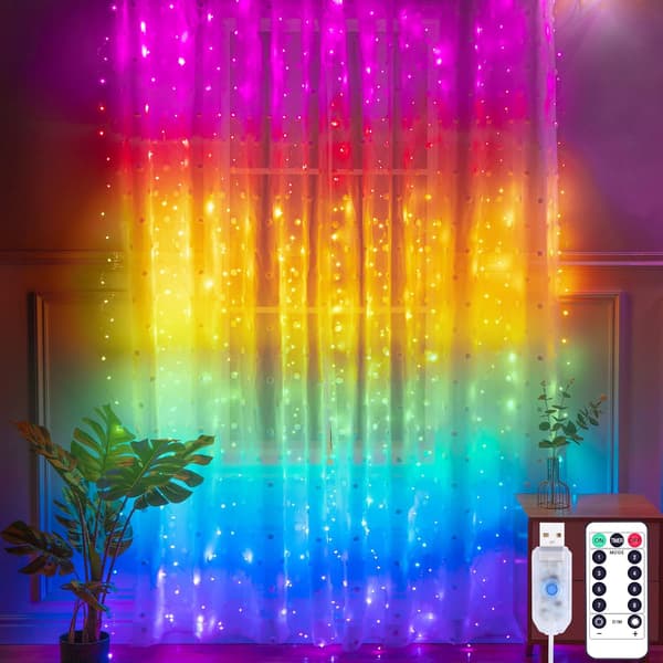 3x3m LED-gardinlys, lyslenke med 300 LED-lys, 8 lysmoduser