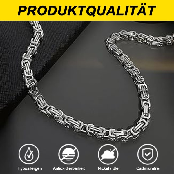 Bysantinsk kedja silver rostfritt stål för män, 6 mm brett halsband och set, tjockt tungt bysantinskt kedjearmband Punkkedja, rostfritt för män