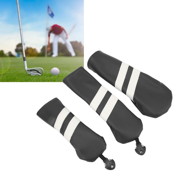 Klubbhuvudskydd PU Klubbskydd Trä Fairway Hybrid Roterbar Etikett 3 Storlekar Klubbskydd för Sport Utomhus Svart