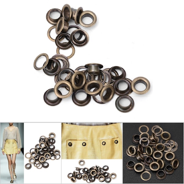 100 st mässingskläder DIY-verktyg stickningstillbehör rostskydd läderhantverk öljett (brons 10 mm)