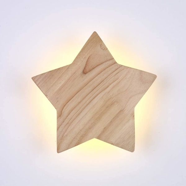 LED-stjärnvägglampa i trä, modern kreativ tecknad vägglampa nattlampa sänglampor för baby barn sovrum vardagsrum vind solid trä taklampa