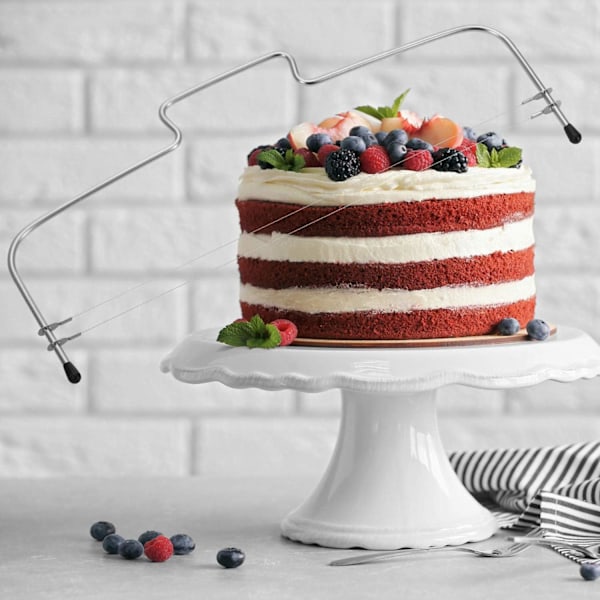 Cake Division Maestro, Skärtråd i rostfritt stål, Jämna lager för sockerkakor, Horisontell tårtskärare för rund tårtnivellering, Justerbar höjd,