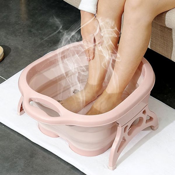 Fotspa badkar hopfällbar bärbar rulldesign SPA massagehink för att lindra fotsmärtor Pink