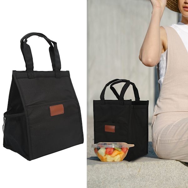 Aluminiumfolie Enkel Termisk Isolering Lunchlåda Väska Oxford Tyg Stor Kapacitet Tjockad Bento Väska Svart