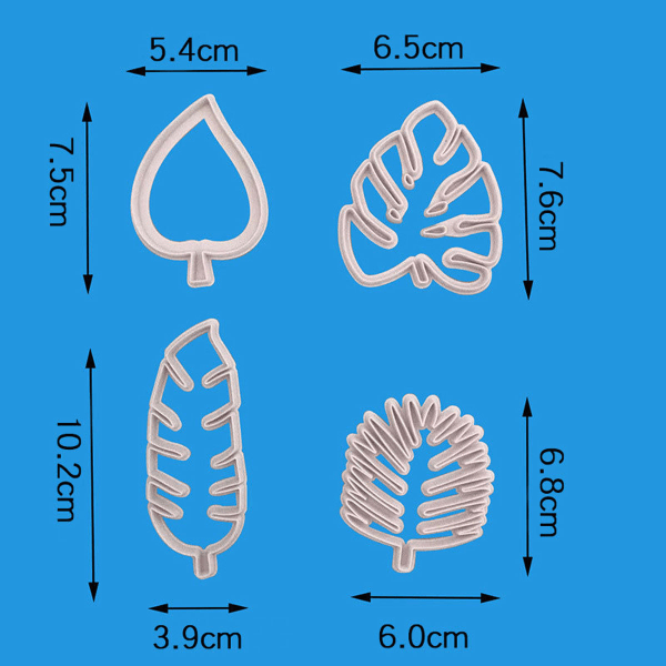 Kakformar i form av tropiska blad, set med 4 kakformar i plast, minikakformar, fondantkakformar för DIY-kex