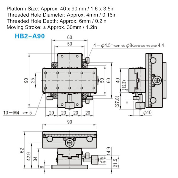 XY-axel Dovetail Manuell Trimmingplattform Växelknapp Tuning Glidande Steg HB2‑A90 40 x 90mm