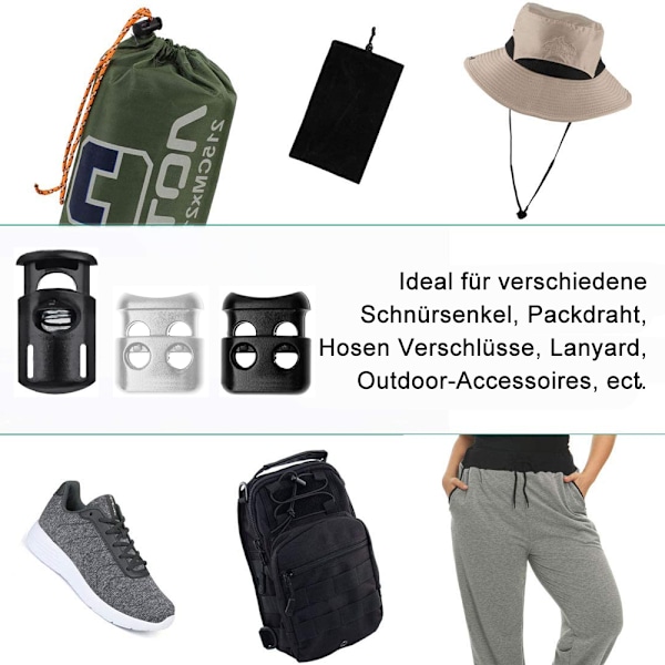 FineGood 20-pack sladdproppar, sladdklämma för rep, fjäderlås för rep, 10 st Sing, 10 st dubbla svarta