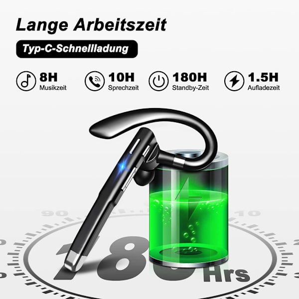 Bluetooth-headset med mikrofon, HD handsfree-telefon, trådlöst headset mobiltelefon, CVC8.0 in-ear hörlurar för iPhone Samsung Huawei