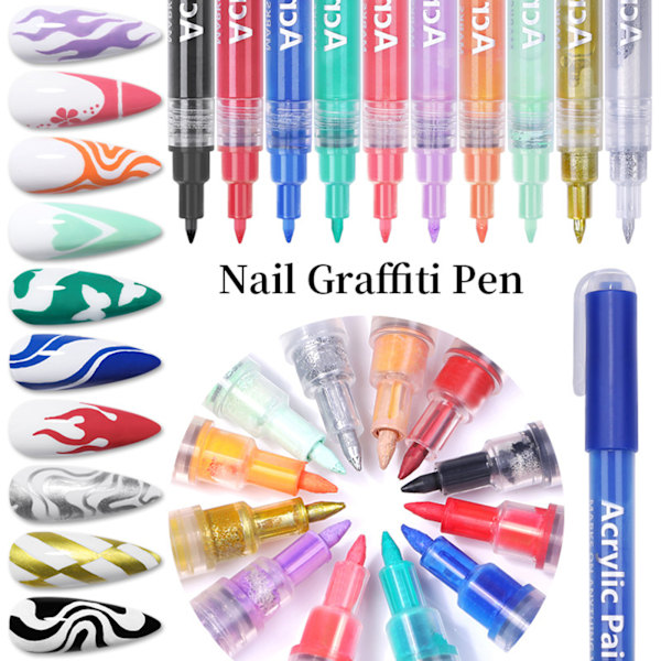 Professionell Nagelkonstpenna, Hög Mättnad Stark Färg Nageldesignverktyg, Snabbtorkande Giftfritt Vattenbaserat Bläck, Multifunktionell Design för DIY