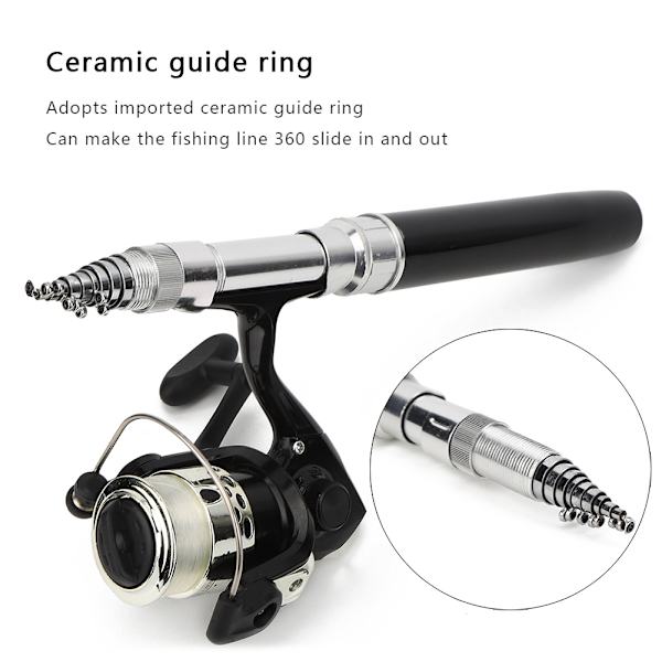 Glasstål Elegant Svart Retractable Mini Pen Fiske Spö Kit Bärbar Kompakt Ultrakort Havs Gjutning Spö