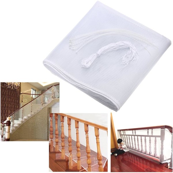 2 meter skyddsnät för baby och barn, säkerhetsnät för balkong och trappor, starkt och robust, 77 cm (höjd) * 200 cm (längd) (vit)