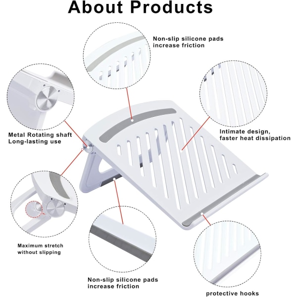 Laptopstativ, Inbyggt Fällbart Stativ, Justerbar Höjdnivå Laptopstativ för Kontor, Ergonomiskt Luftventilations Laptopstativ