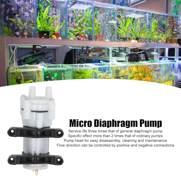 Liten Diafragmapump Mikro Tekanna för Akvarium Lab Analytisk 6mm ID 8.5mm OD R385 DC12V