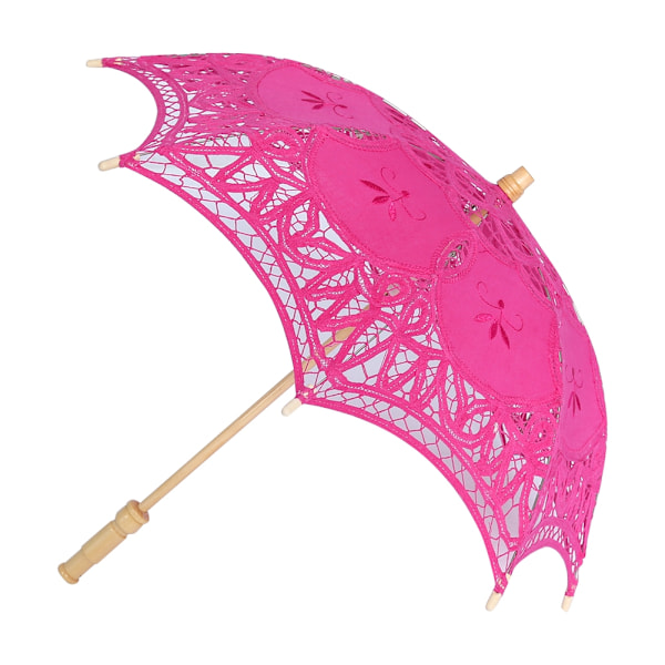 Lady Women Handgjord Spets Paraply Parasol Solparaplyer Bröllop Fotografi Dekor (Ros Röd)
