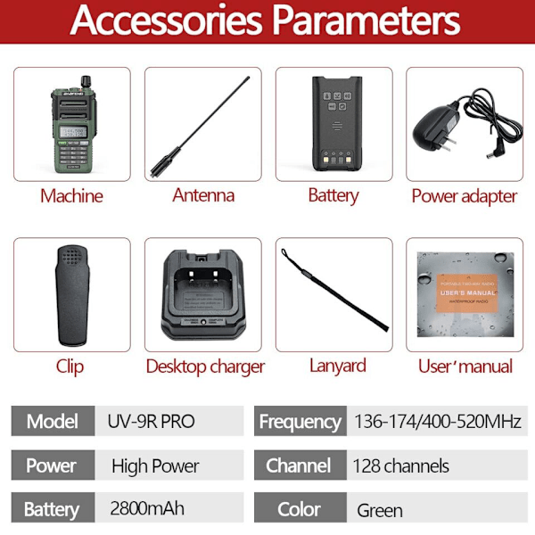 Baofeng UV-9R PRO 8W Tri-Power Dubbelbands Vattentät Tvåvägsradio Walkie Talkie