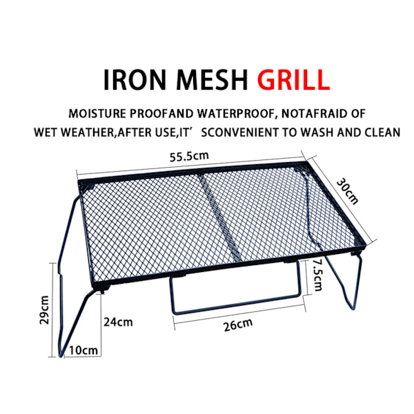 Camping Mesh Bord Fällbar Bärbar Järn Utomhus Nätbord för Picknick Grillfest Bakgårdsfest Singel Mesh Bord