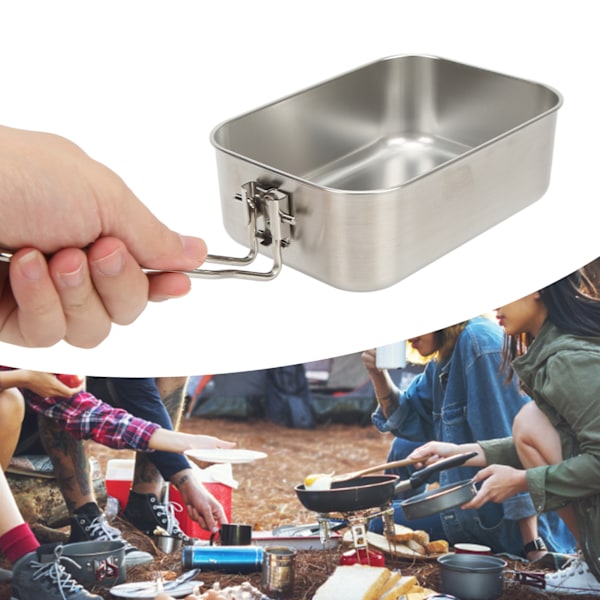 Lunchlåda 0,9L Kapacitet Rostfritt Stål Bambulock Multifunktionell för Utomhusbruk