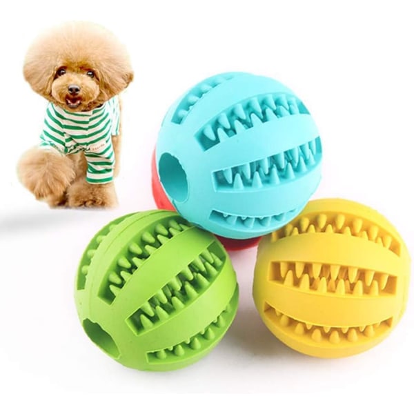 Interaktiv leksaksboll för hund katt husdjur tänder rengöring, gummi tugga boll träning IQ pussel leksaker för hund katt (5cm, gul)