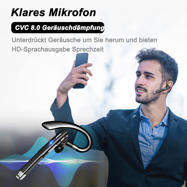 Bluetooth-headset med mikrofon, HD handsfree-telefon, trådlöst headset mobiltelefon, CVC8.0 in-ear hörlurar för iPhone Samsung Huawei