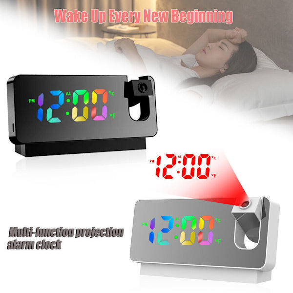 LED-väckarklocka med projektion digital väckarklocka temperatur dimbar bordsur väckarklocka USB