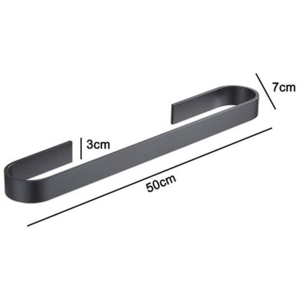Handdukshållare, handduksstång, handduksring, självhäftande, svart aluminium 50 cm