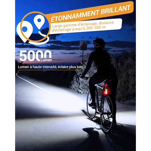 Fram- och bakljus för cykel 5000 lumen superljus, USB-laddningsbara 5 LED-cykellampor med aluminiumlegering kraftfulla LED-cykellampor för alla cyklar