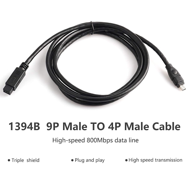1394 Firewire 800 till 400 Firewire Firewire 9 till 4 datakabel 1394-kabel 1,8 meter svart