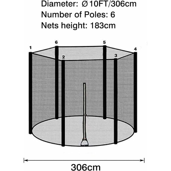Högdensitets Skyddsnät för Trampolin, Ersättningsnät för 10ft Utomhusramar, UV-Resistent Mesh, Slitstarkt PE-tyg med Låskrokar, Giftfritt