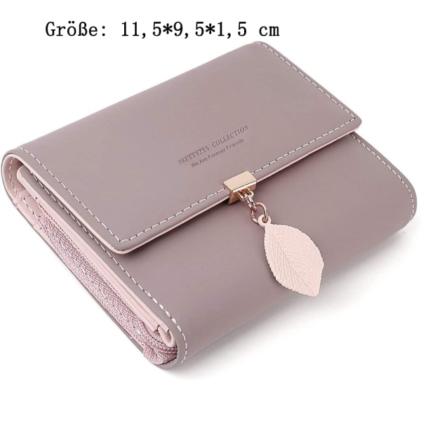 Dam plånbok clutch myntväska utsökt blad PU läderhänge 5 kortplatser, 1 identifieringsfönster, 1 sedeldel och 1 ljusblå blixtlåsficka