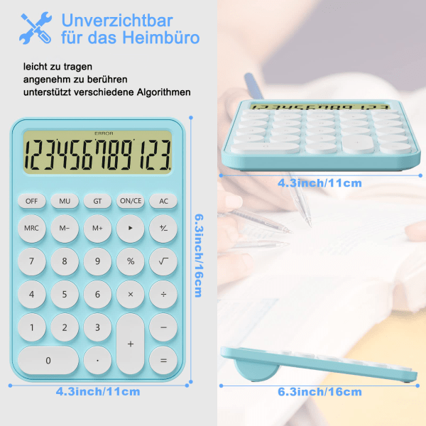 12-siffrig skolräknare, bordsstorlek 16 x 11 cm, stora knappar, lättanvänd LCD-skärm, 15° lutbar skärm för barnräknare