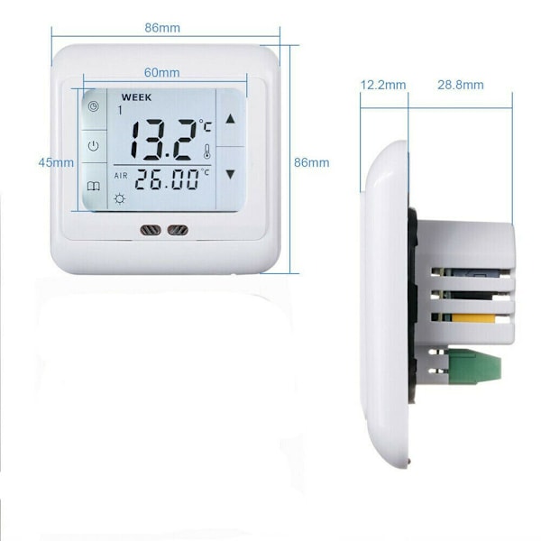 Termostat Rumtemperatur Regulator LCD Digital Pekskärm Golvvärme Vit DHL