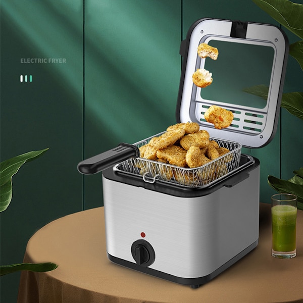 Elektrisk fritös i rostfritt stål AC 1000W Multifunktionell fritös Kökstillbehör med korg EU-kontakt 220V 230V