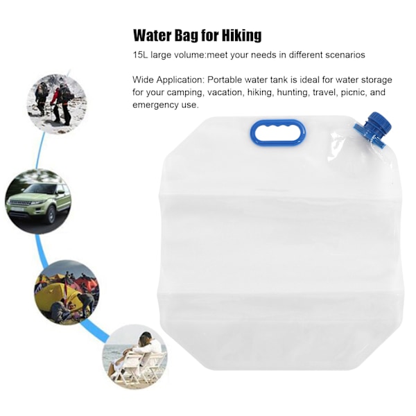15L hopfällbar vattenbehållare väska transparent PVC återanvändbar frysbar vattenbehållare för nödsituationer utomhuscamping blå