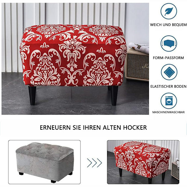 Ottomansk skyddande överdrag, pallöverdrag, pallöverdrag för fotpall, rektangulärt, stretchöverdrag, ottomansk överdrag, pallskydd, tvättbart pallöverdrag