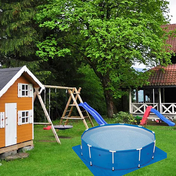 Poolmatta, Ovanjordisk hopfällbar vattentät blå skyddande matta, poolgolvskydd för rektangulära och runda pooler (396 396cm)