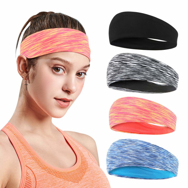 4-pack Träningshuvudband Anti-halk svetttransporterande hårband för yoga Löpning Tennis Sport Atletisk träning Pannband passar alla kvinnor män