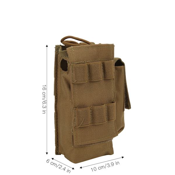 Molle Radioficka Mini Radiohållare Väska Vattentät Walkie Talkie Holster med Sidofickor Tan