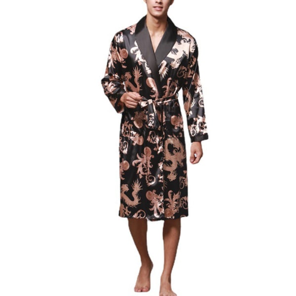 Morgonrock för män Kimono Morgonrock Satin Lång Sovplagg Morgonrock Kofta Japansk Pyjamas Nattkläder V-hals med fickor och bälte