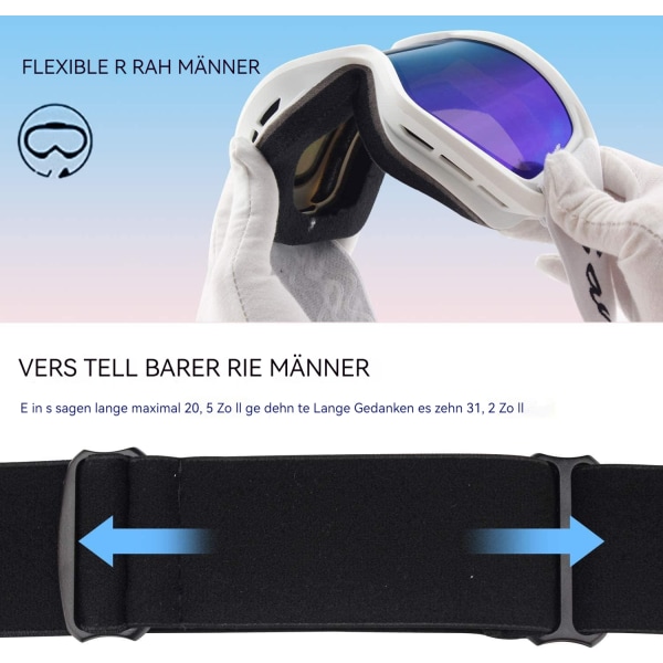 OULIQI Skidglasögon för män och kvinnor, snowboardglasögon för personer som bär glasögon, snöglasögon, OTG UV-skydd, anti-dimma skidglasögon för vintern