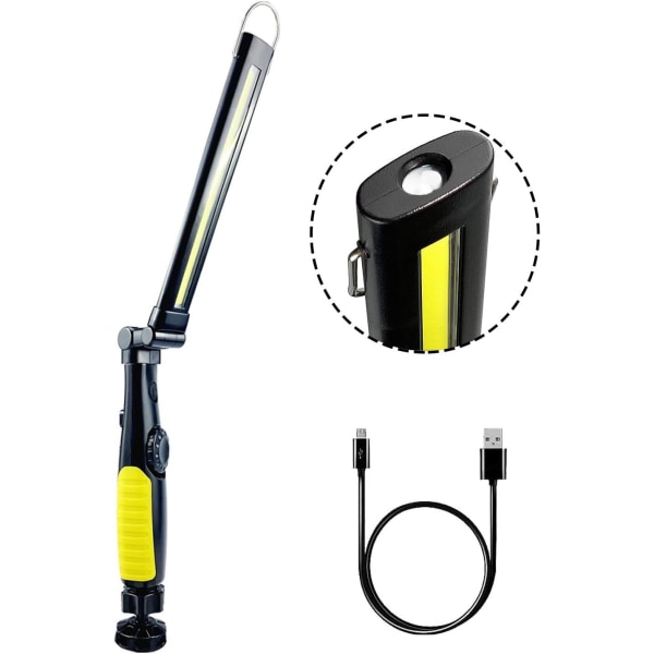 COB arbetslampa, uppladdningsbar hopfällbar LED ficklampa inspektionslampa med magnetfot och upphängningskrok för bilverkstäder, camping,