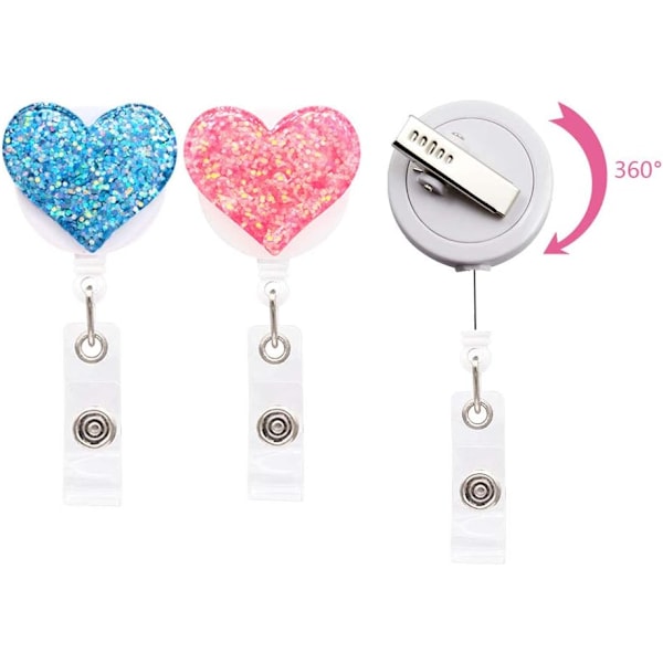 10-pack Bling Heart Retractable Badge Reel, ID-korthållare med alligatorclips, lätt, 24\" lätt indragbar sladd (färg slumpmässig)