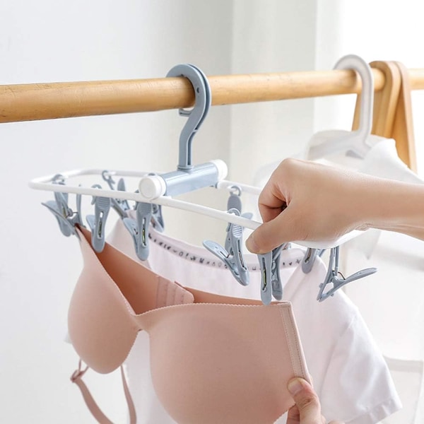 Bärbar Hängande Torkställning för Tvätt, Vikbar Klämma och Dropphängare med 12 Klämmor för Babykläder Handskar, Utrymmesbesparande Design, Långvarig