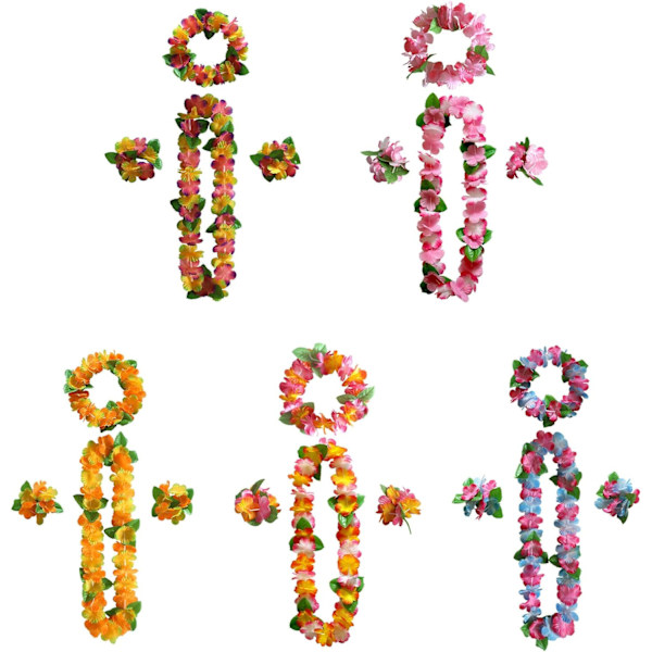 40 förpackningar Hawaiian flower Leis, Tropical Luau Party Supplies of Hula Garland Halsband Armband Pannband Jumbo Simulated Silk Flowers for Hawaii