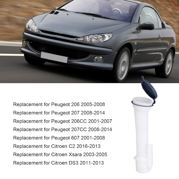 Vindrutetorkare Tank Inloppsrör 643983 Ersättning för Peugeot 206 207 206CC 207CC 607