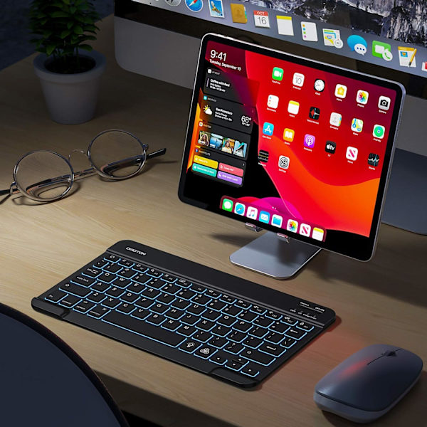 Tablet-datorns tangentbord Mini trådlöst Bluetooth-tangentbord med bakgrundsbelysning, 7-färgad bakgrundsbelysning/laddningsbart/ultratunt