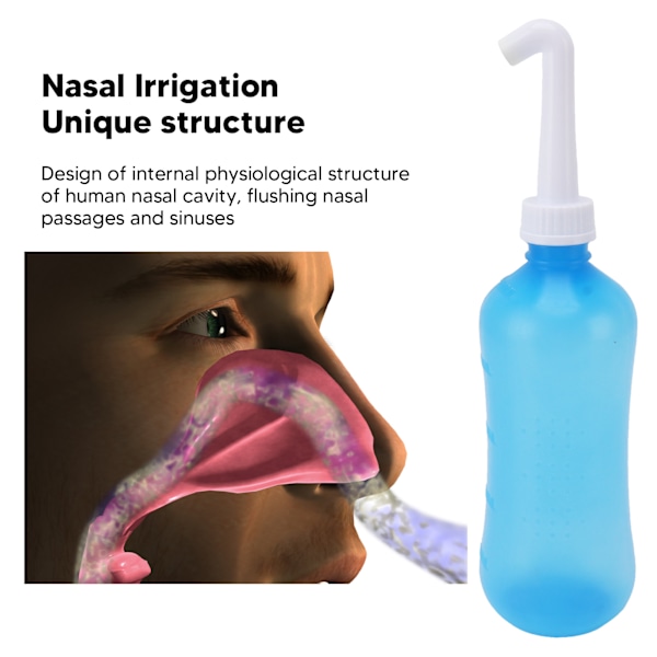 Nasal Irrigation Manuell Sinus Skölj Flaska Tryck Nässköljare Rengöring för Barn Vuxna Barn 500ml+ Enhålshuvud + Femhålshuvud